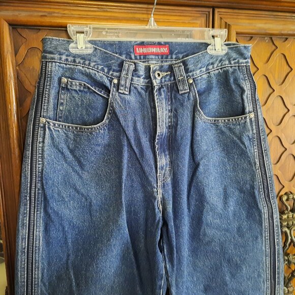 Union Bay 90s Vintage Striped Distressed Baggy Wide Leg Denim Jeans Mens 33x32 - Picture 3 of 16